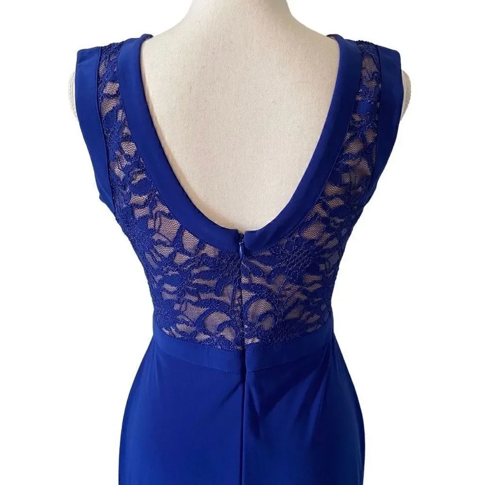 Morgan + Co Formal Royal Blue Lace Sleeveless Maxi Dress - Picture 2 of 6